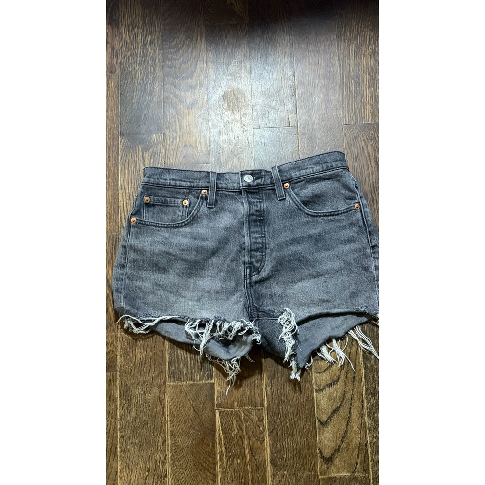 Levi's 501 Original Black Distressed Raw Hem Denim Shorts W28 Buttonfly
